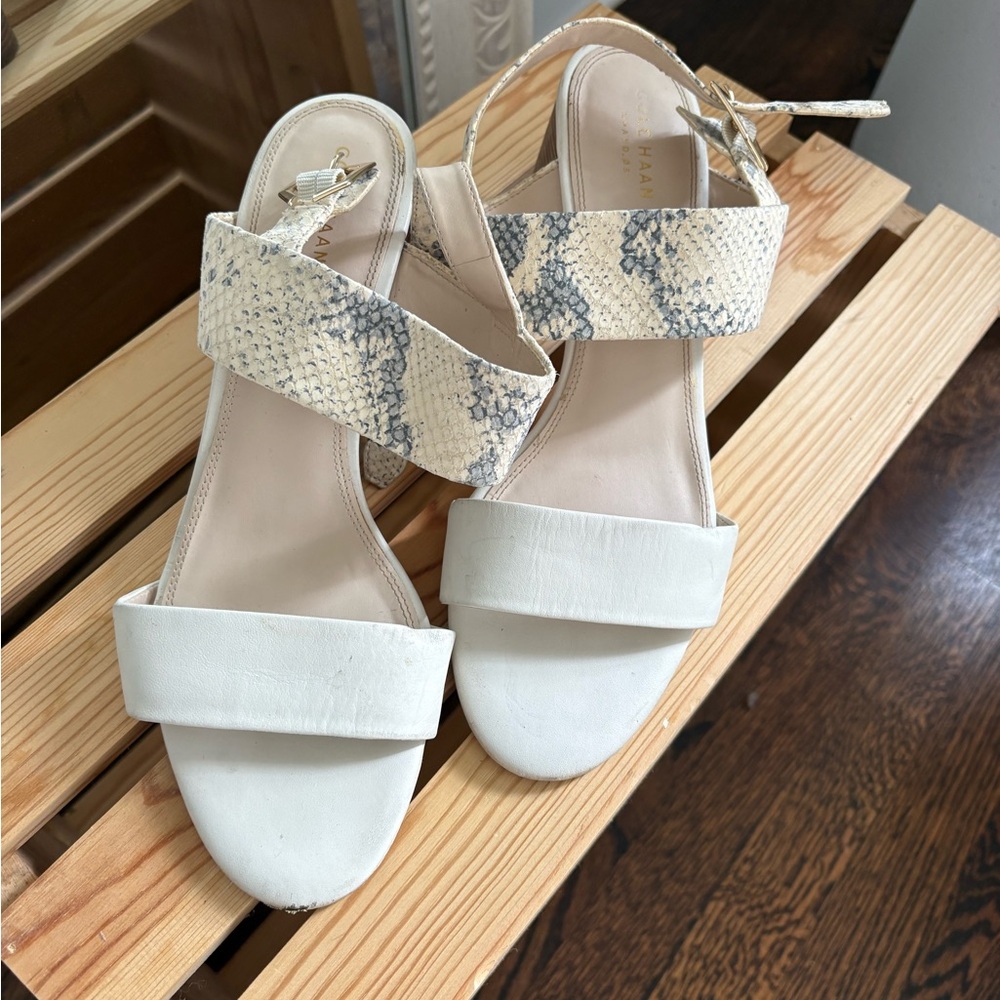 Cole Haan Cream and Tan Snakeskin Sandals